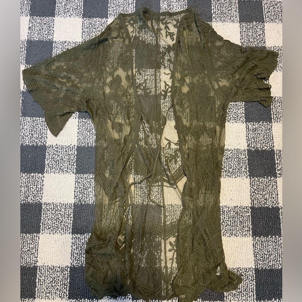 Olive green lace cardigan